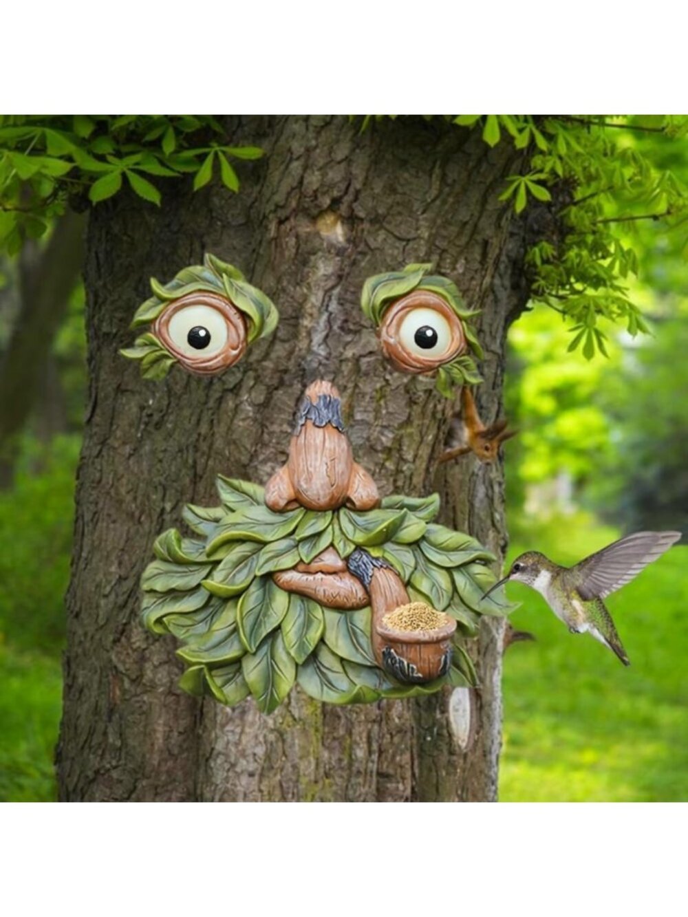 Unique Outdoor Tree Face Decor - Funny Garden Art Statue with Glow-in-the-Dark